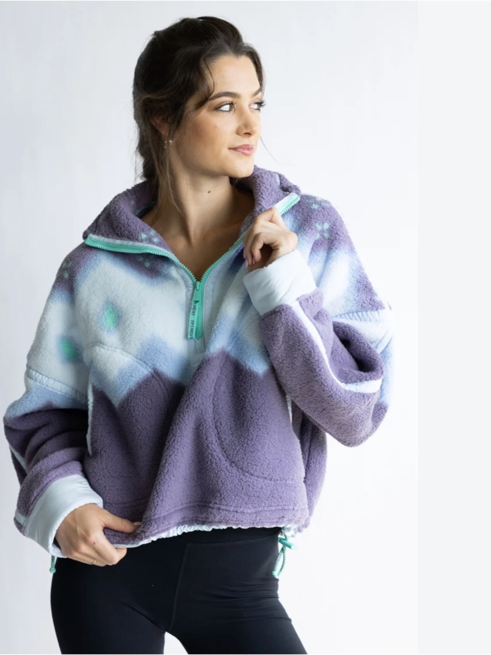 Free People Mountain High Printed Half-Zip Fleece Soft Glow Graphite Combo